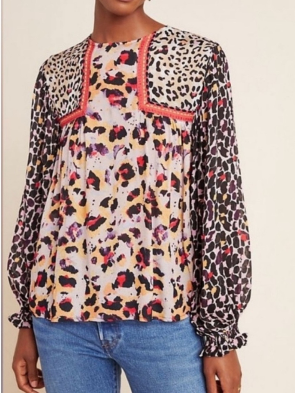 Anthropologie Bl^nk London Joelle Leopard Print Long-Sleeve Animal Print Top L